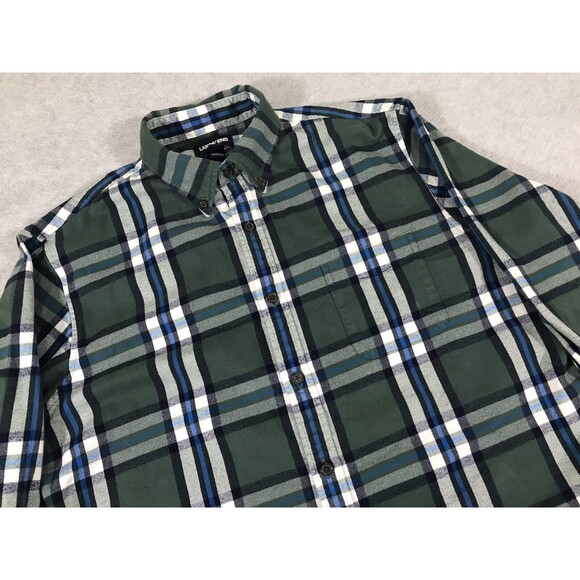 Lands’ End Flannel Shirt Mens L Button Down Green Multi Plaid Pocket Workwear - Picture 1 of 13